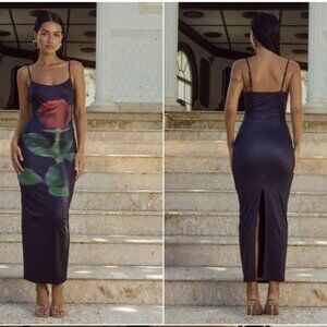 RUNAWAY  DEIA MIDI DRESS - BLACK ROSE